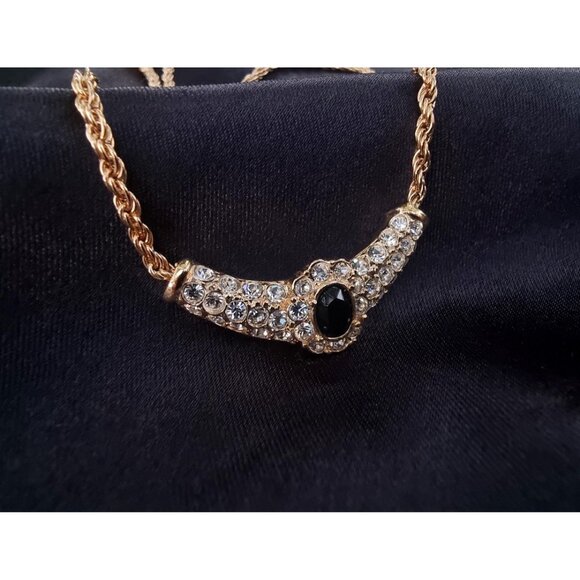 Vintage ROMAN Signed Faux Emerald Clear Rhinestones Gold Tone Set - Picture 4 of 7